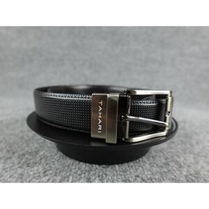 Tahari Reversible Textured Leather Dress‎ Belt Gunmetal Buckle Mens Size 34